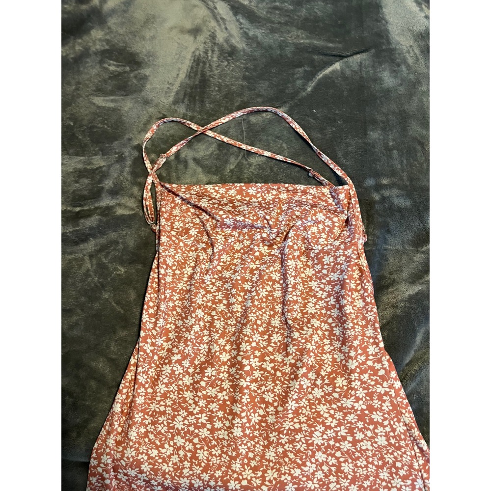 SHEIN Floral Cowl Neck Maxi Dress Orange White Ditsy Print Open Back Medium - Picture 2 of 4